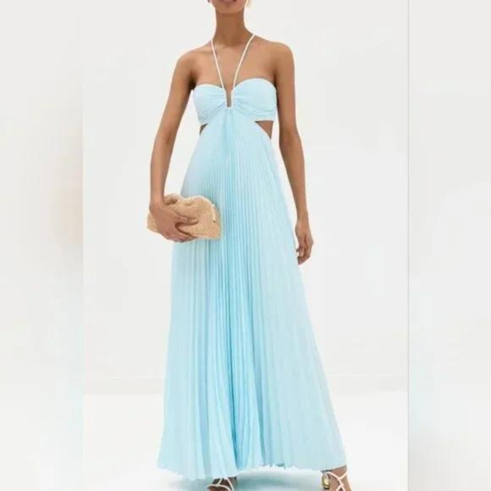 A.L.C. Moira Satin Pleated Maxi Dress